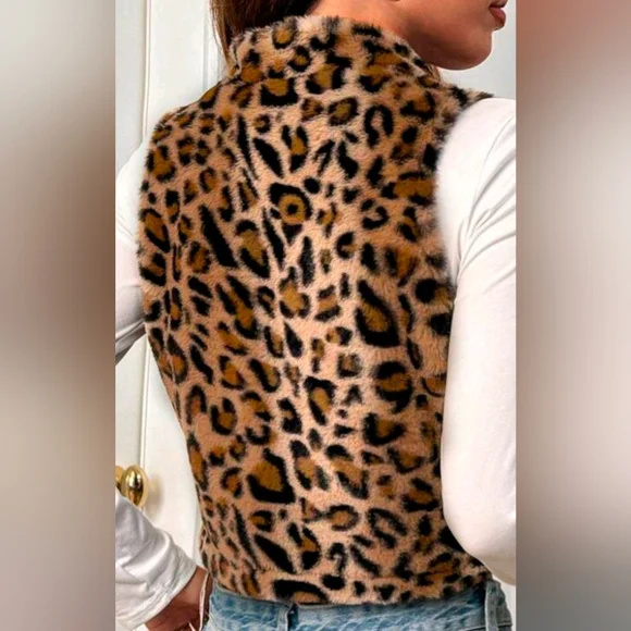 Leopard Print Faux Fur Vest - Picture 2 of 3